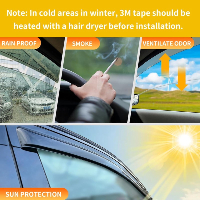 CMVT Auto Window Visor for 2009-2015 Nissan Maxima, Out-Channel Rain Guards Shields Vent Deflector Shade Wind Dark Smoke 2010 2011 2012 2013 2014, Tape-On Outside-Mount, 4PCS - Image 5
